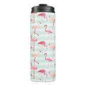Retro Flamingos auf tadellosen Streifen Thermosbecher (Vorderseite)