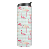 Retro Flamingos auf tadellosen Streifen Thermosbecher (Nach links gedreht)