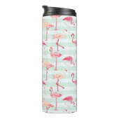 Retro Flamingos auf tadellosen Streifen Thermosbecher (Nach rechts gedreht)