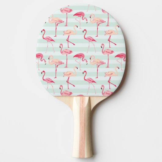 Retro Flamingos auf tadellosen Streifen Tischtennis Schläger (Vorderseite)