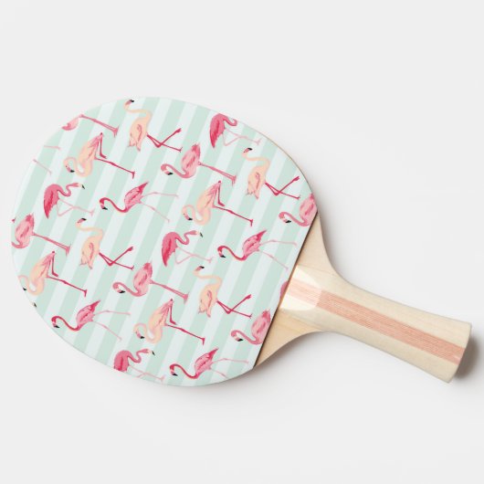 Retro Flamingos auf tadellosen Streifen Tischtennis Schläger (Seitenansicht)