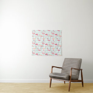 Retro Flamingos auf tadellosen Streifen Wandteppich
