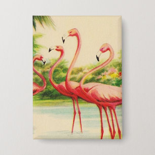 Retro-Flamingos Button