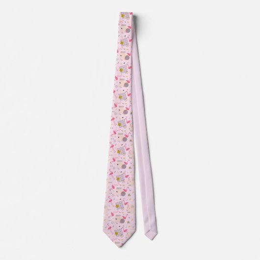 Retro Flamingos Dots and Diamonds on Pink Krawatte (Vorderseite)