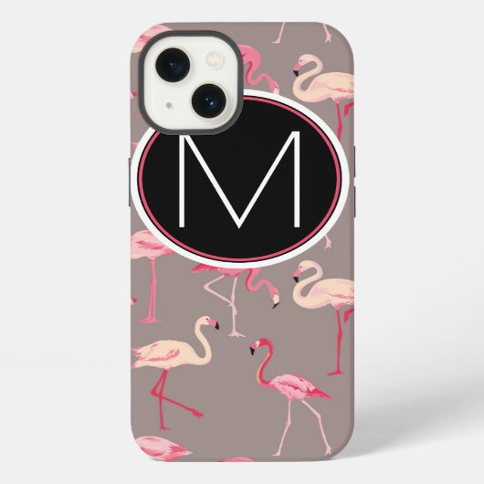 Retro Flamingos | Monogramm iPhone Hülle (Rückseite)