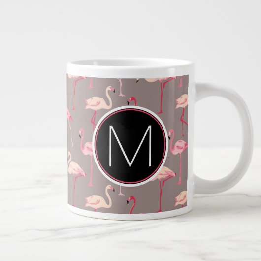 Retro Flamingos| Monogramm Jumbo-Tasse (Rechts)
