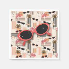 Retro Flamingos Palms und Rote Sonnenbrille Serviette