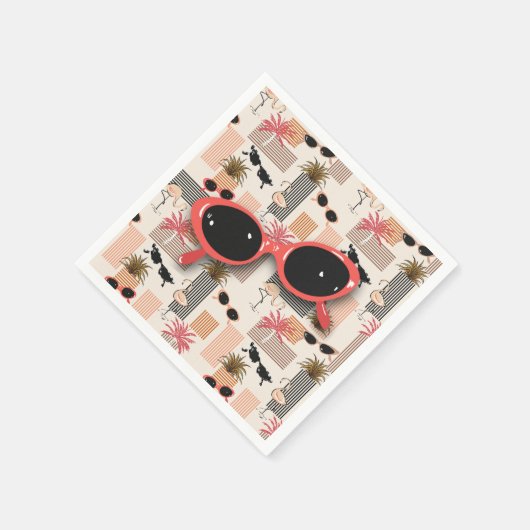 Retro Flamingos Palms und Rote Sonnenbrille Serviette (Ecke)