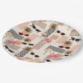 Retro Flamingos Palms und Sonnenbrille Summer Part Pappteller (Schrägansicht)