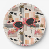 Retro Flamingos Palms und Sonnenbrille Summer Part Pappteller (Vorderseite)
