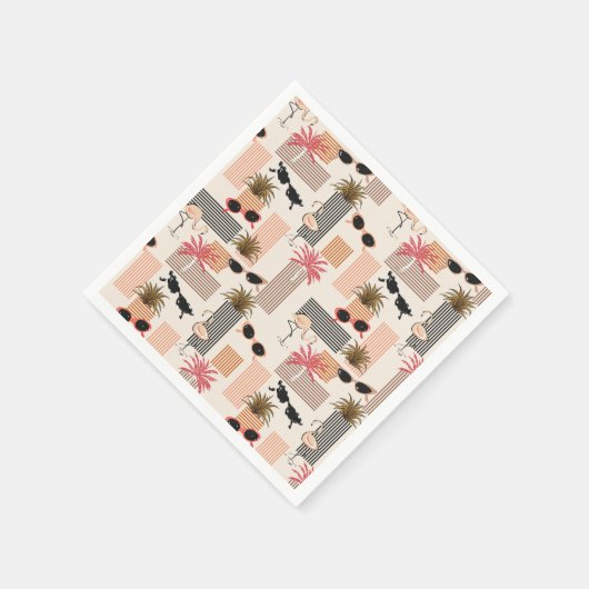Retro Flamingos Palms und Sonnenbrille Summer Part Serviette (Ecke)