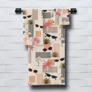 Retro Flamingos Palms Vintage Sonnenbrille Badhandtuch Set