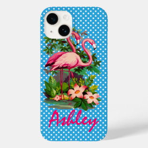 Retro Flamingos & Polka Dots personlisiert Case-Mate iPhone 14 Hülle