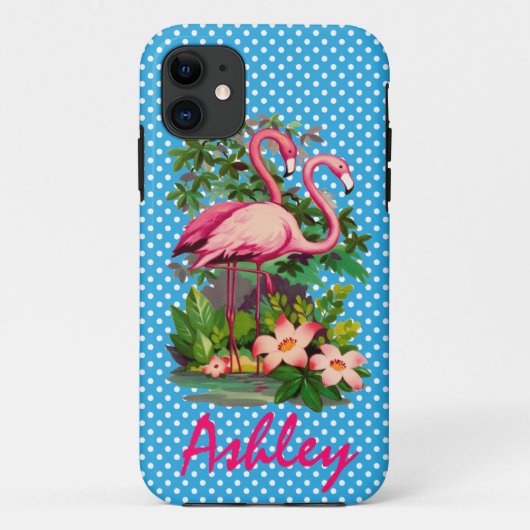 Retro Flamingos & Polka Dots personlisiert Case-Mate iPhone Hülle (Rückseite)