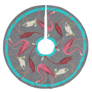 Retro Flamingos Polyester Weihnachtsbaumdecke