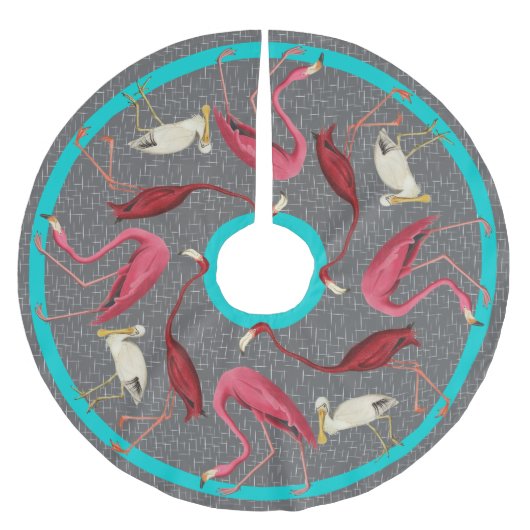 Retro Flamingos Polyester Weihnachtsbaumdecke (Vorderseite)