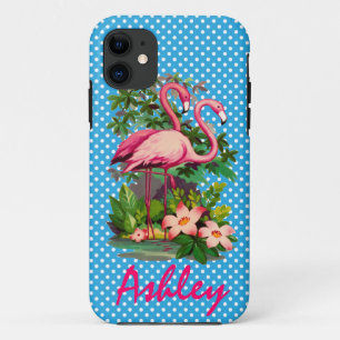 Retro Flamingos u. Tupfen Personlized iPhone 11 Hülle