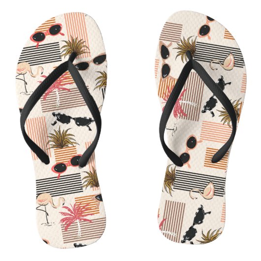 Retro Flamingos und Palms Badesandalen (Fußbett)