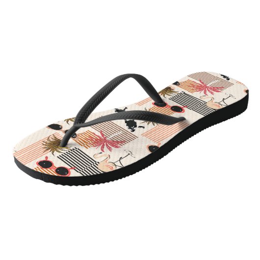 Retro Flamingos und Palms Badesandalen (Schrägansicht)