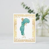 Retro Flapper Aquamarines Federkleid Vintag Art Postkarte (Stehend Vorderseite)