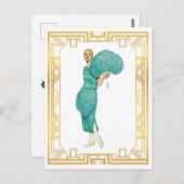 Retro Flapper Aquamarines Federkleid Vintag Art Postkarte (Vorne/Hinten)