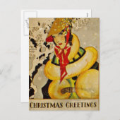 Retro Flapper Weihnachtsgrüße Feiertagspostkarte (Vorne/Hinten)