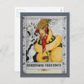 Retro Flapper Weihnachtsgrüße Feiertagspostkarte (Vorne/Hinten)