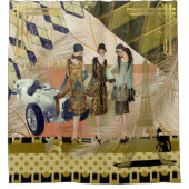 Retro Flappers im Pariser Duschvorhang (Vorderseite)