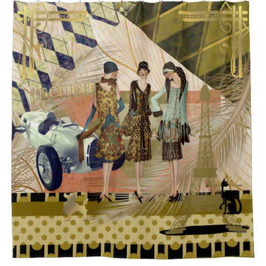 Retro Flappers im Pariser Duschvorhang (Vorderseite)