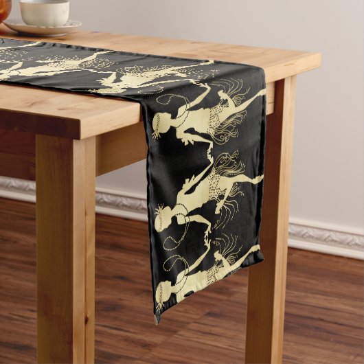 Retro Flappers, schwarzer Hintergrund Kurzer Tischläufer (Beispiel)