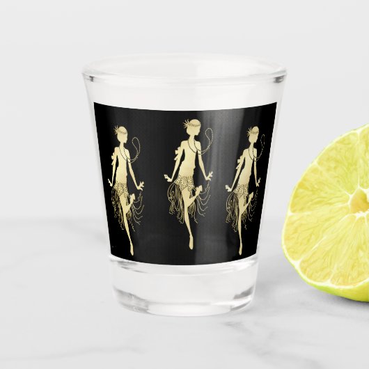 Retro Flappers, schwarzer Hintergrund Schnapsglas (Vorderseite)