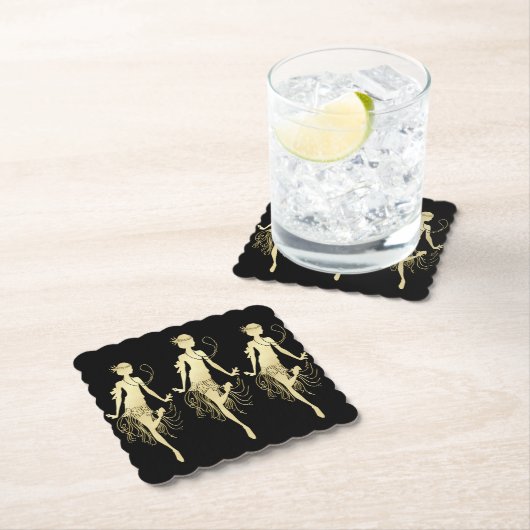 Retro Flappers, schwarzer Hintergrund Untersetzer (Vor Ort)