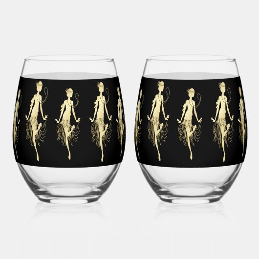 Retro Flappers, schwarzer Hintergrund Weinglas Ohne Stiel (Rückseite)