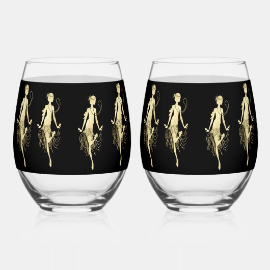 Retro Flappers, schwarzer Hintergrund Weinglas Ohne Stiel (Links)