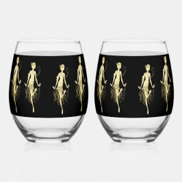 Retro Flappers, schwarzer Hintergrund Weinglas Ohne Stiel