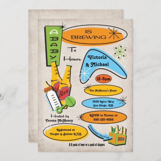 Retro Flaschen & Beers Kinderdusche Einladungen (Vorne/Hinten)