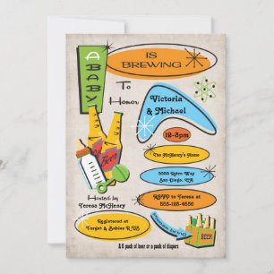 Retro Flaschen & Beers Kinderdusche Einladungen