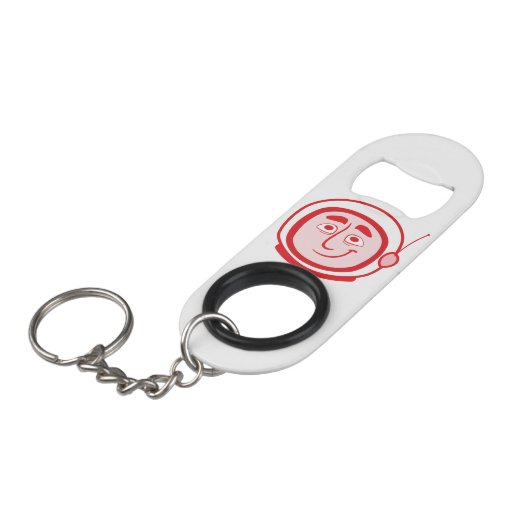 Retro Flaschen-Öffner mit Cosmo im Rot Schlüsselanhänger Flaschenöffner (Vorderseite Schrägansicht)