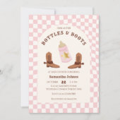 Retro Flaschen und Stiefel Cowgirl Foto Babydusche Einladung (Vorderseite)