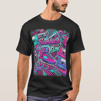 Retro Flashback Fun Roller Skate und Kassette Art T-Shirt