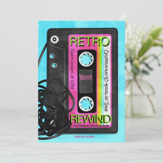 Retro Flashback Geburtstagspartei Einladung (Stehend Vorderseite)