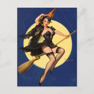 Retro Fliegende Hexe Pinup Postkarte