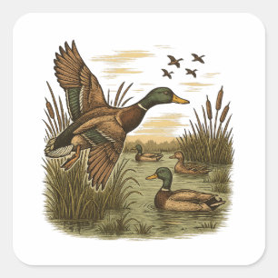 Retro-Fliegende-Stockenten-Jagd Quadratischer Aufkleber