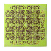 Retro-Fliesen mit Limonem und braunem Muster Fliese (Vorderseite)