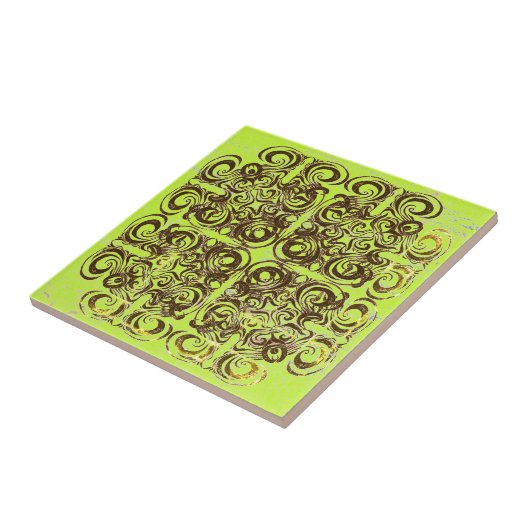 Retro-Fliesen mit Limonem und braunem Muster Fliese (Seite)