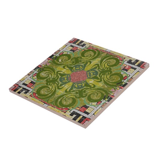 Retro-Fliesen mit rotem grünem Muster Fliese (Seite)