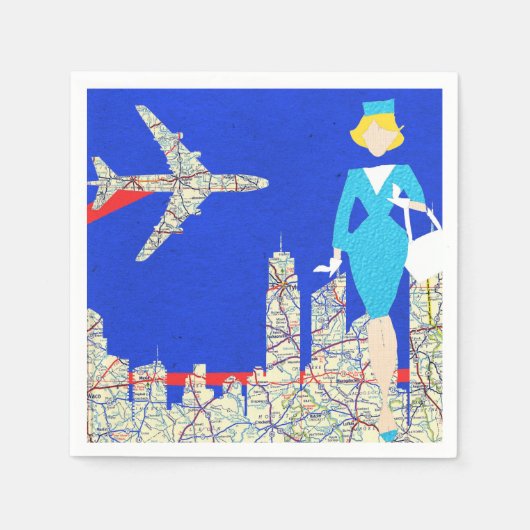 Retro Flight Attendant Paper Napkins Serviette (Vorderseite)