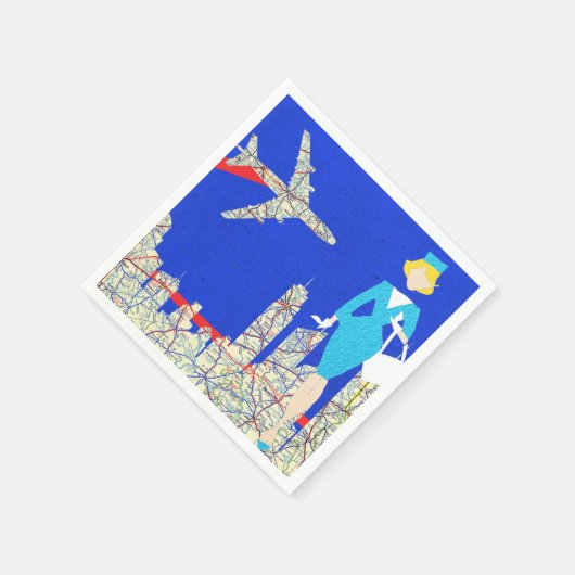 Retro Flight Attendant Paper Napkins Serviette (Ecke)