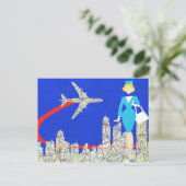 Retro Flight Attendant Postkarte (Stehend Vorderseite)