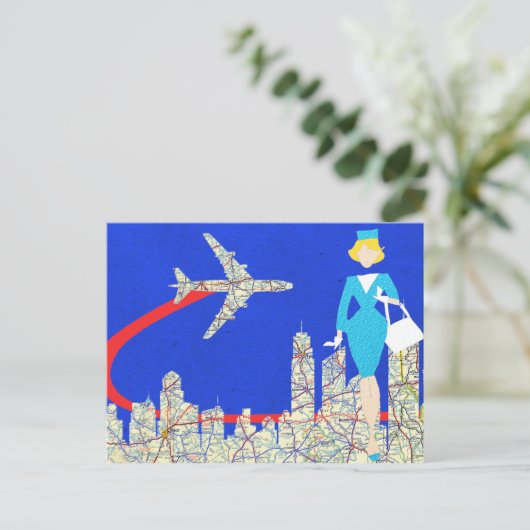 Retro Flight Attendant Postkarte (Stehend Vorderseite)